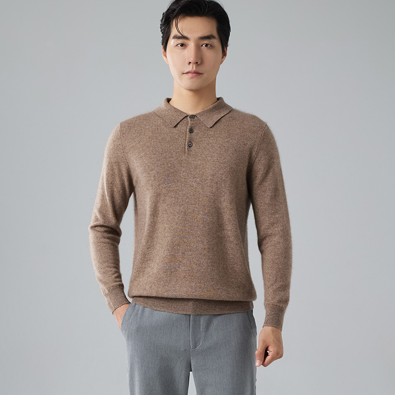 100羊绒春秋冬季新款男polo领套头长袖宽松大码百搭打底针织毛衣