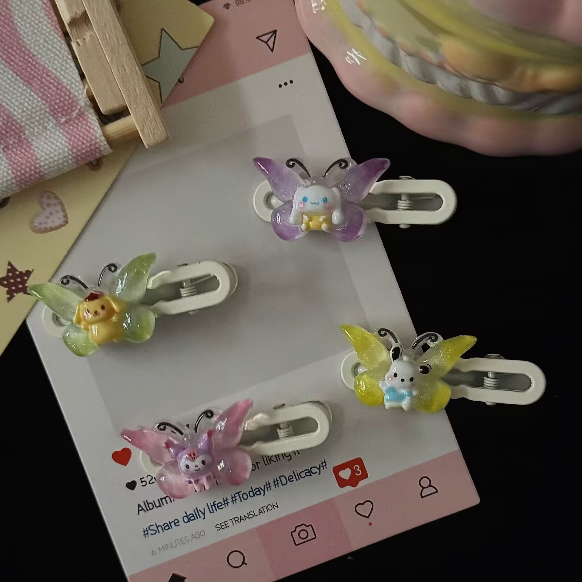 New national trend series of fine butterfly Sanrio hair clips, diy cream glue handcrafted duckbill clips, hair bands, hair ties and headwear Specification image