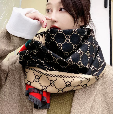 Letter C Korean Version Scarf Shawl Female Dual-Use Net Red Double-Sided 2023 New Warm Every Big Brand Shawl Collar
