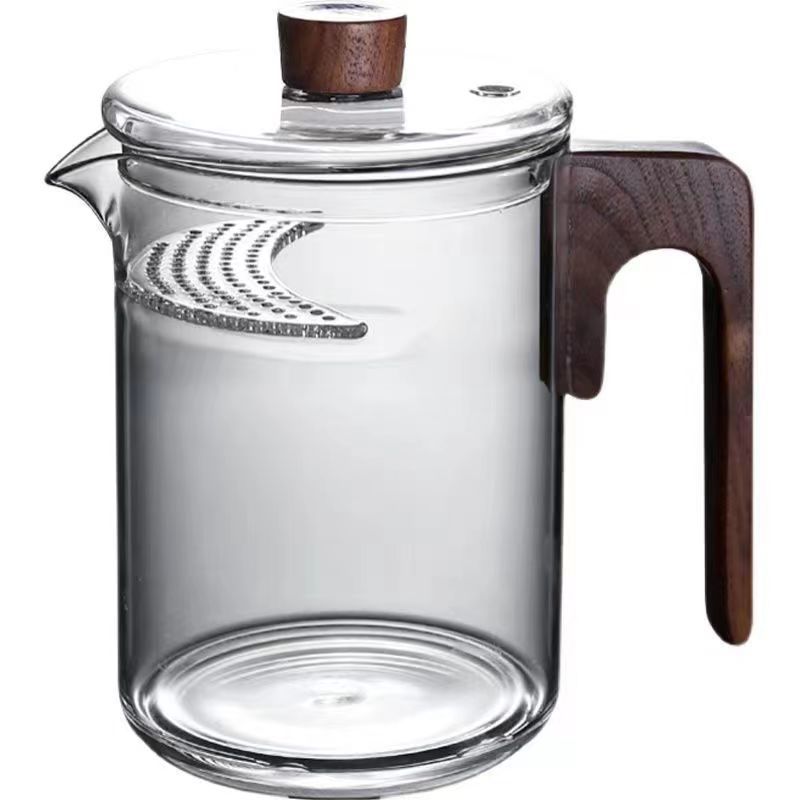 月牙公道杯/茶滤一体大容量/玻璃泡茶公杯/带茶漏把手过滤/茶具分茶器白底实物图