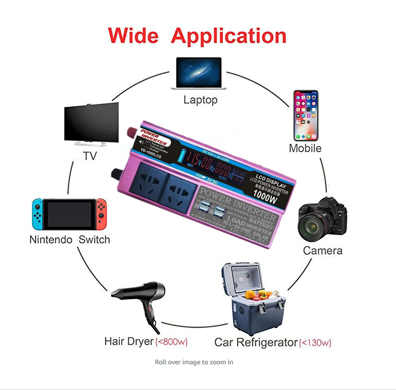 Factory direct sales of 1000W Multi-power inverter 12/24V to 110/220V portable inverter pic 5