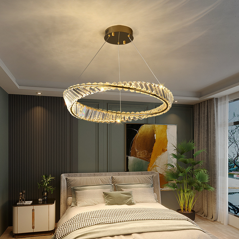 Italian light luxury crystal lamp big living room main chandelier designer circular bedroom dining room post-modern simple lamps details Picture
