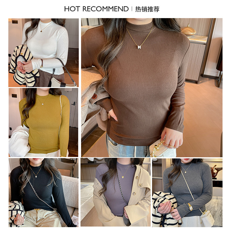 For spring, autumn and winter, a small stand-up collar modal base layer shirt for women can be worn with a threaded top or T-shirt. It can be worn over a mid-collar, large-sized long-sleeved shirt details Picture