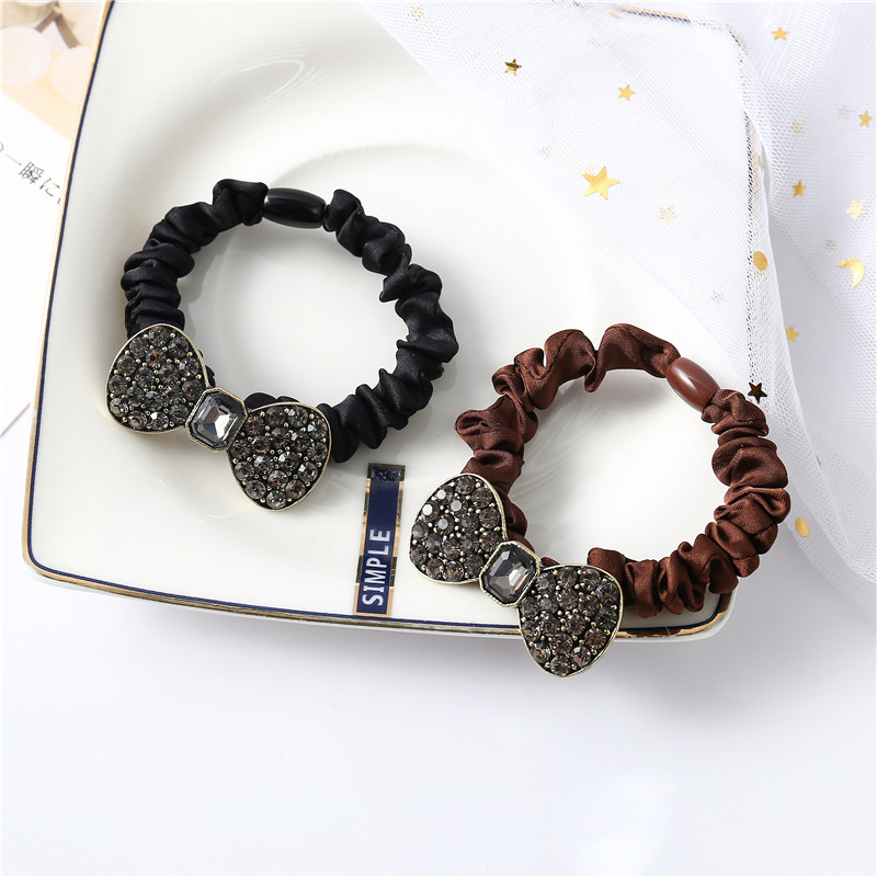 New diamond-encrusted bow small intestine loop hair tie, fashionable hair tie, rubber band feminine charm headwear, rubber band headband for ladies Specification image