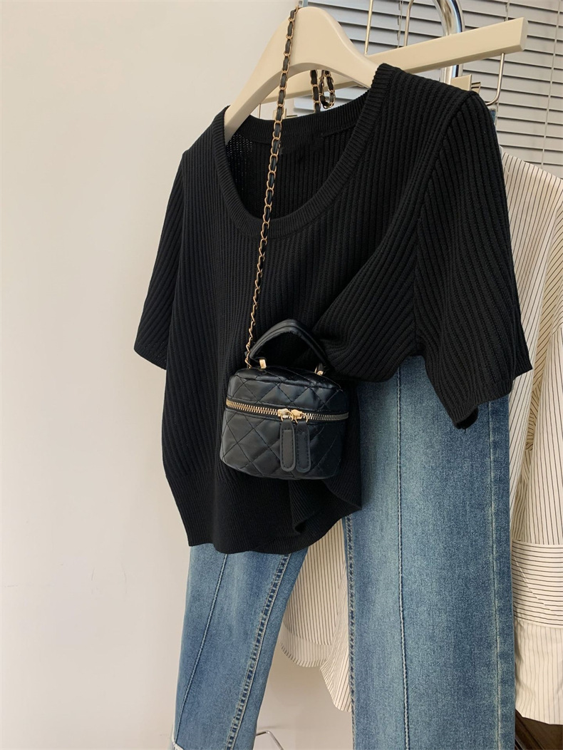 Crew-Neck Knitted T Shirt Women Thin 2024 Summer New Design Sense Small Small Knitwear Short-Sleeved Top Application Scenario