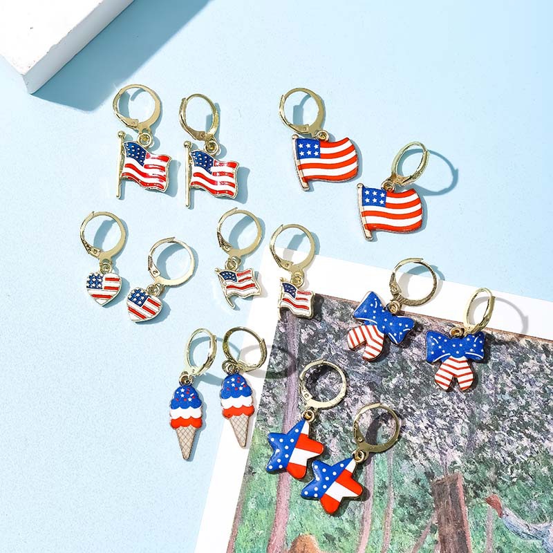 New ins style drop oil American flag heart ice cream bow five-pointed star DIY earrings Commemorative gift earrings diy accessories