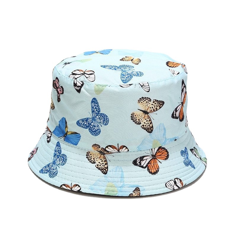 Cross-border trade butterfly fisherman's hat with printed double-sided wearable basin hat, spring and summer vacation style fashionable sunshade and sun protection hat Application Scenario