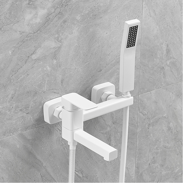 All Copper White Bathtub Faucet Cold And Hot Water Simple Hanging Wall Mixing Valve Open Installation Shower Shower Waterfall Faucet