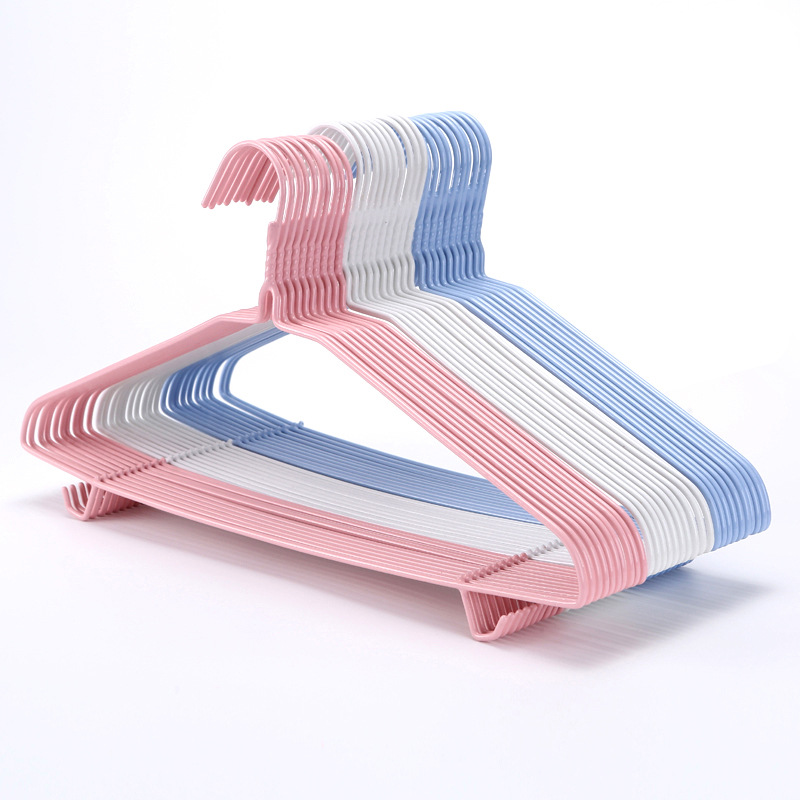 Household seamless full-coverage anti-slip clothes rack, thickened iron clothes hanger, multi-functional clothes hanger with hook, dipped plastic clothes hanger details Picture