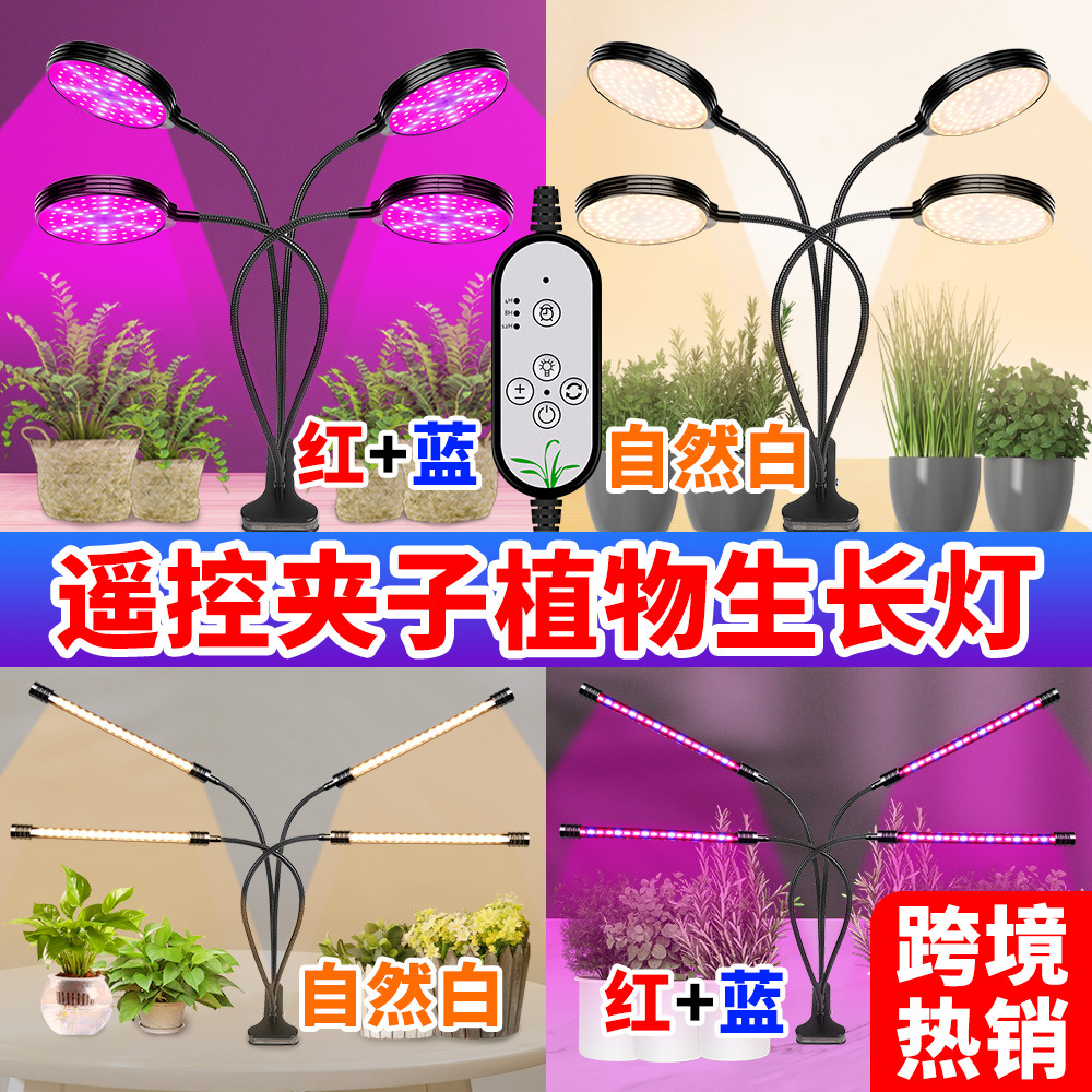 谦润照明室内植物灯LED植物补光灯多肉双头夹子灯定时调光多功能