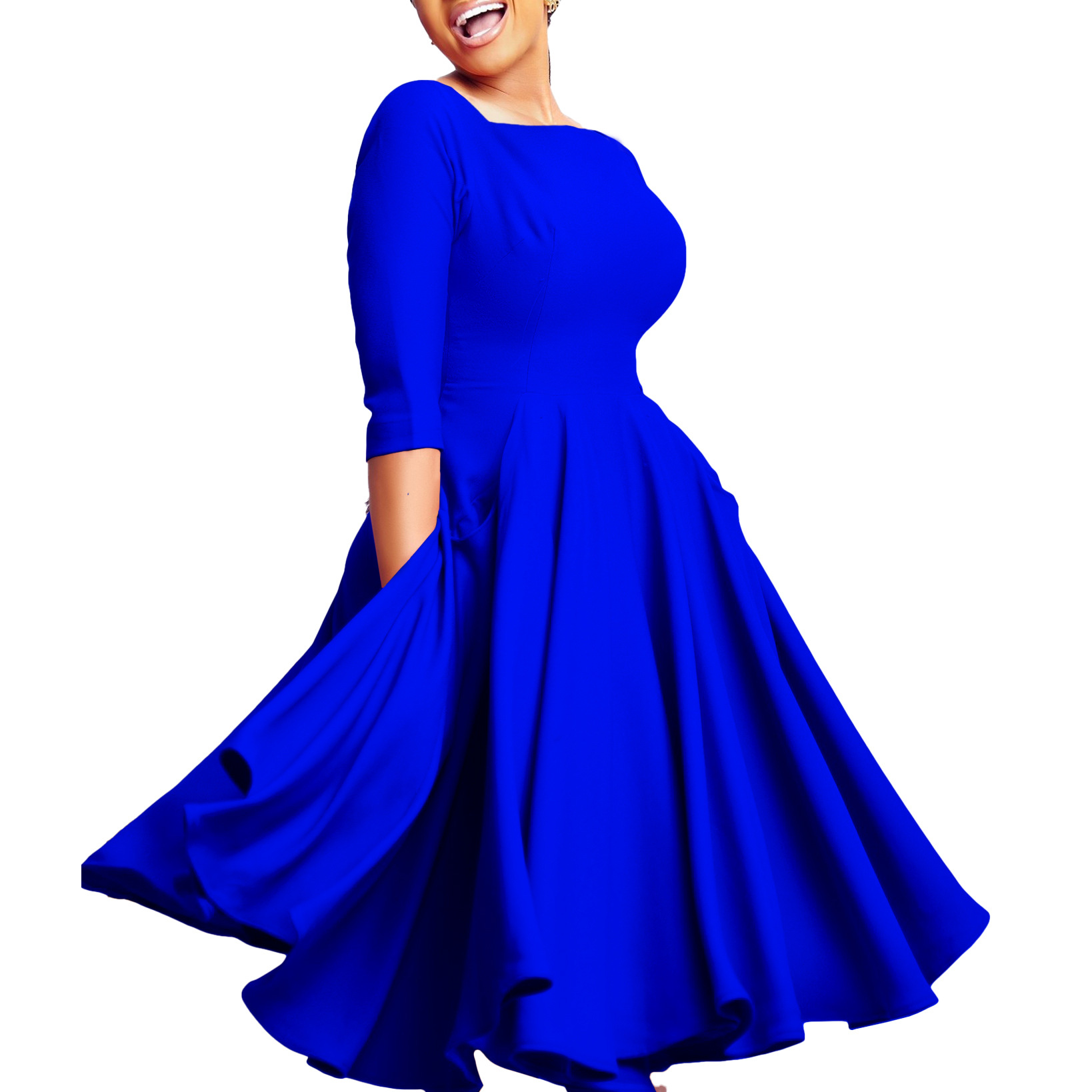 D456 Amazon Cross-Border Women's Autumn And Winter New Fashion Temperament Pocket Skirt Skirt Evening Gown African Dress Item Picture