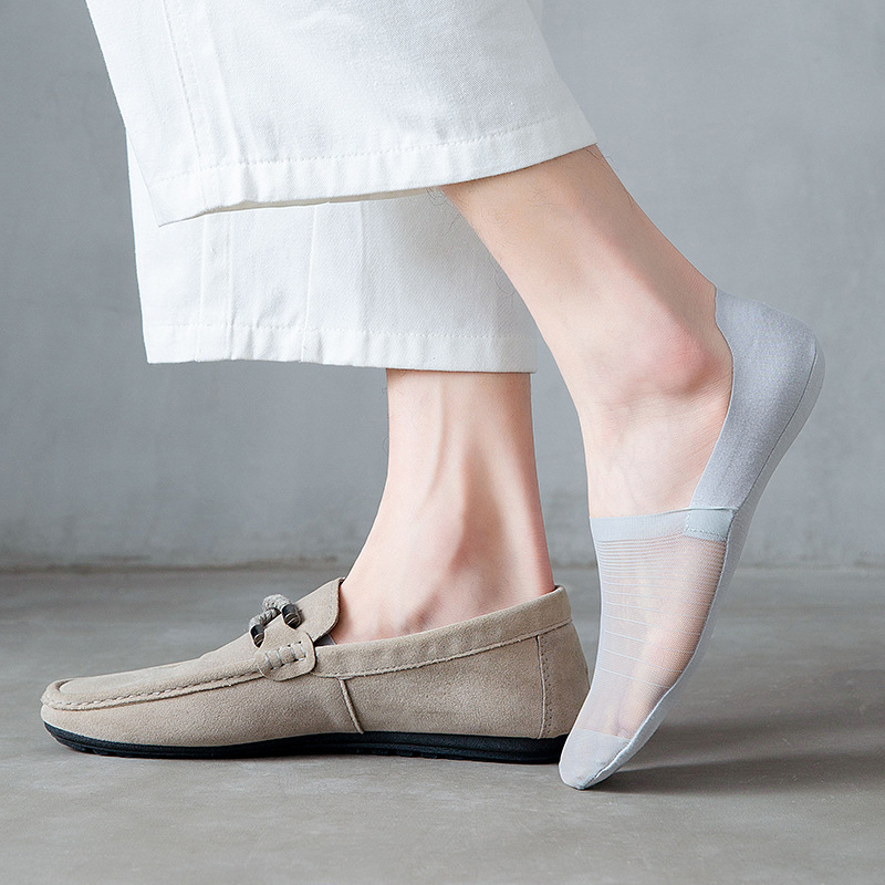 Men's summer ice silk socks, solid-color cotton-soled boat socks, casual breathable invisible socks, Japanese shallow mesh men's socks, all available for one-piece delivery at the sock stall Specification image