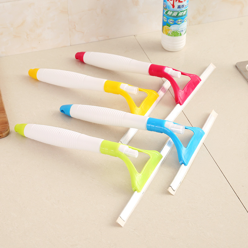 7bd water jet glass wiper Multi-functional glass window cleaning brush comes with spray bottle silicone scraper