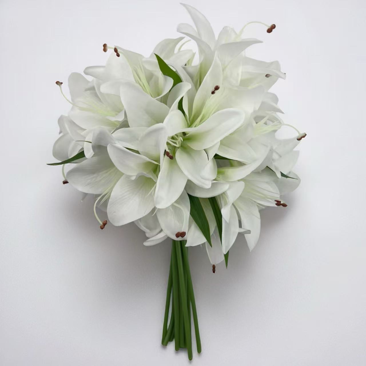 厂家直销跨境热卖10支山丹百合婚庆婚礼酒店布景手捧花仿真花假花细节图