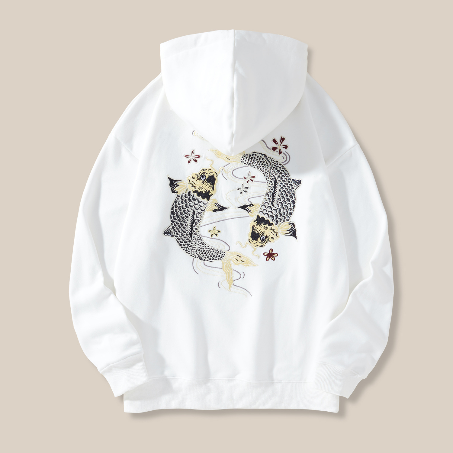 The new autumn and winter collection of koi fish embroidered hoodies, men's hooded shirts, large-sized men's pullovers and casual couple shirts from a trendy brand Specification image