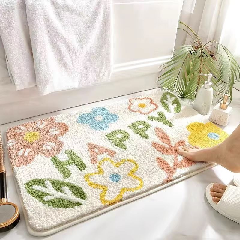 Foreign trade bathroom floor mat, bathroom door imitation cashmere water-absorbing anti-slip floor mat, household plush soft cross-border carpet Application Scenario