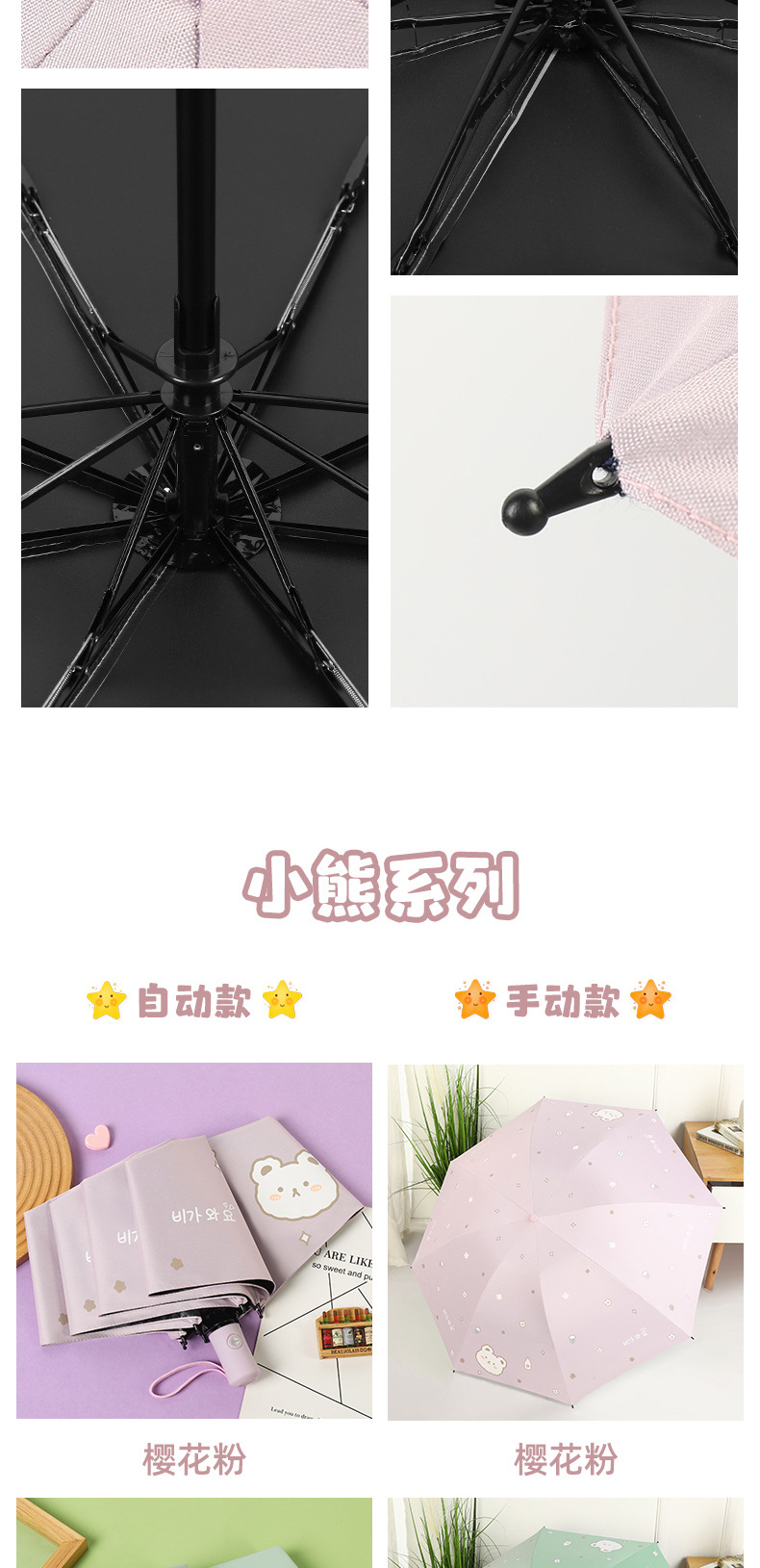 厂家大量批发全自动遮阳雨伞 防紫外线可爱8骨折叠晴雨两用黑胶伞详情6