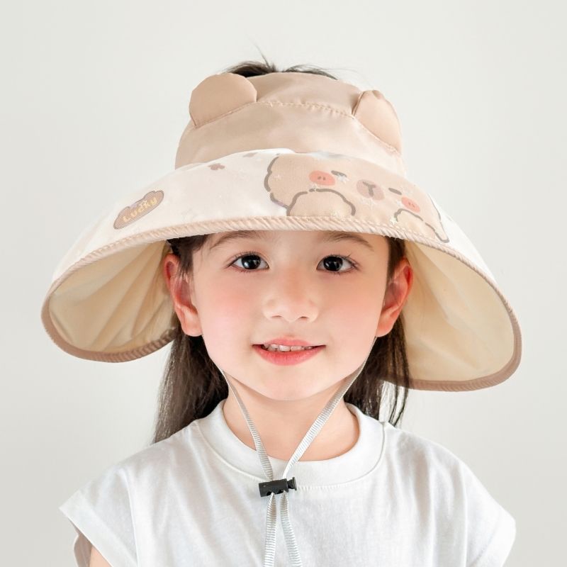 Summer children's sun protection hats, girls' wide-brimmed sun protection fisherman hats, thin sun hats, cute cartoon hats for babies details Picture
