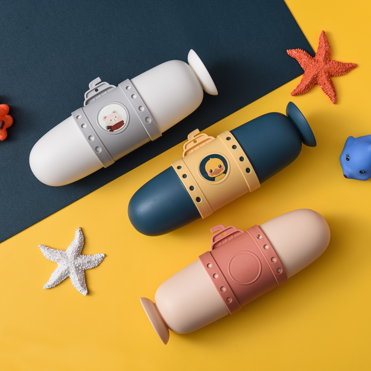 Creative portable submarine toothbrush box, travel toothbrush storage box, portable toiletry cup, cute couple toothbrush box set details Picture