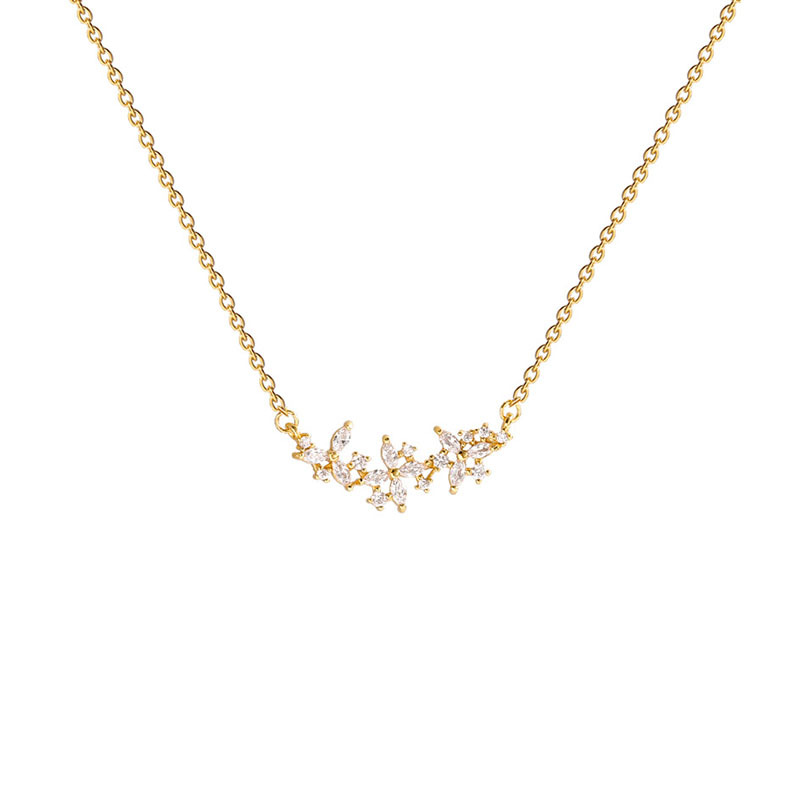 Spring And Summer New Petal Zircon Necklace Women's Titanium Steel Color Preserving Simple Exquisite Clavicle Chain Niche Super Fairy Pendant Item Picture