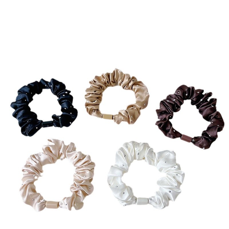 Maillard satin embossed diamond small intestine hair band, women's light luxury hair tie, high ponytail rubber band, elegant hair accessory Item Picture