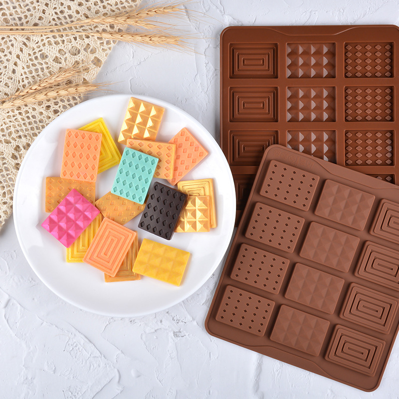 Direct sales of chocolate silicone molds in stock, 12 pieces, multi-shaped baking molds, hand-baked molds, rectangular shapes