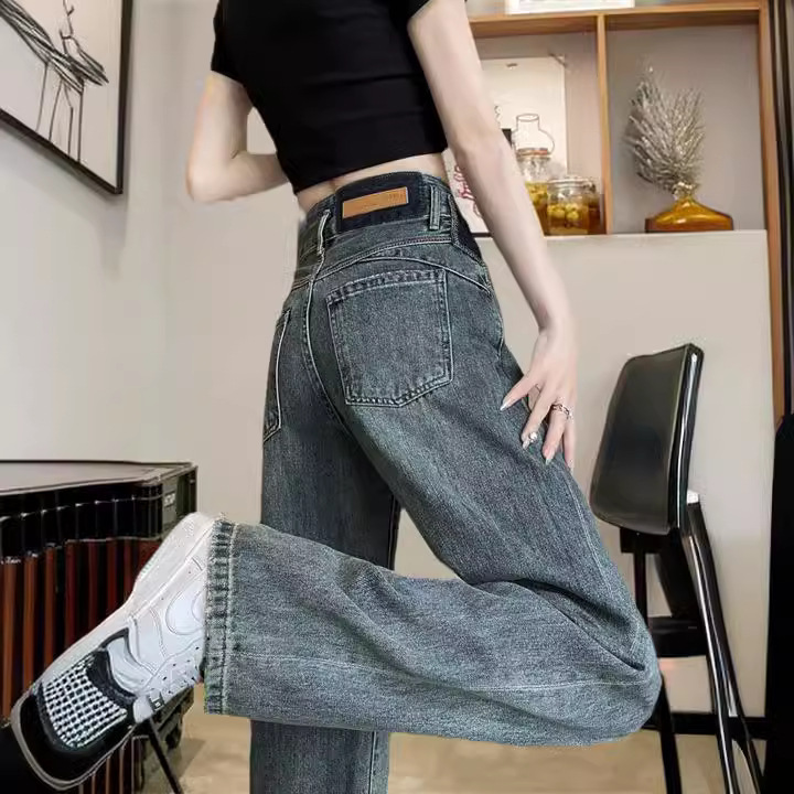 Narrow Version Of Wide-Leg Jeans Women's Summer Thin 2023 New Color Contrast High Waist Design Sense Of Loose Straight Pants Children Application Scenario