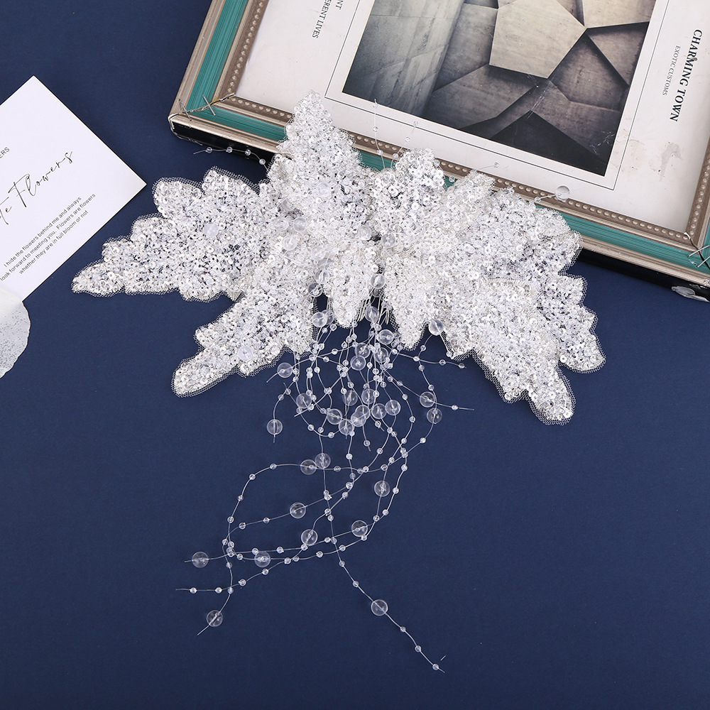 日韩新娘头饰手工蕾丝亮片复古唯美气质百搭水晶流苏盘发器批发详情1