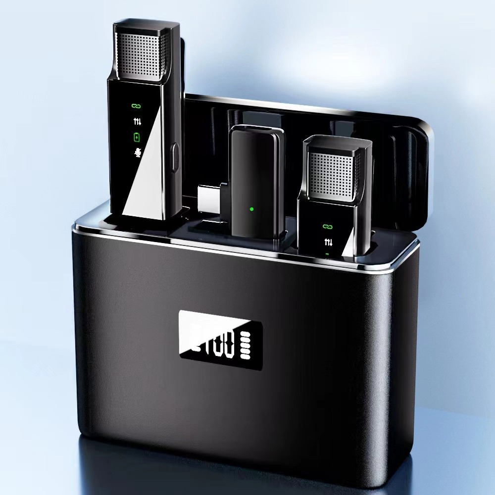 新款无线领夹麦克风带数显一拖二无线麦克风录音Vlog直播小话筒图