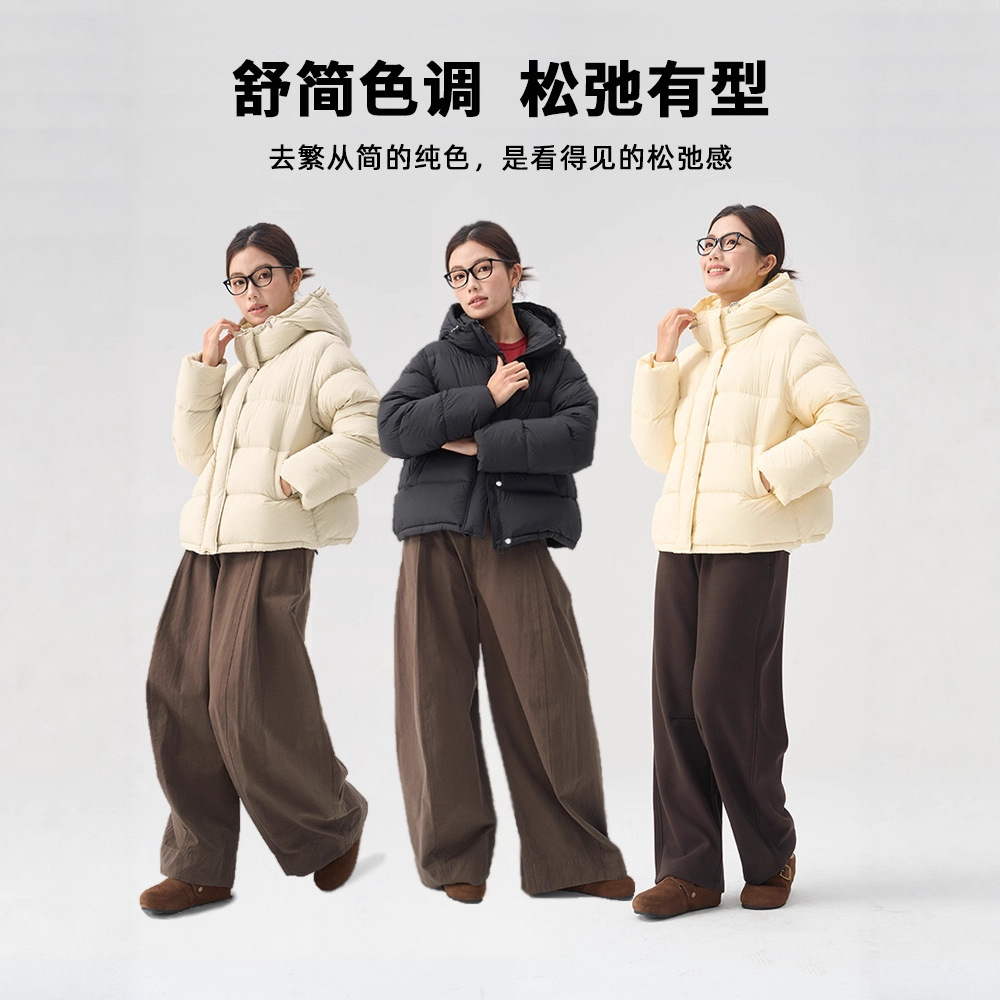 Down jacket for women, cream puffs, petite bread, short, loose, thickened hooded 90mm white down jacket details Picture