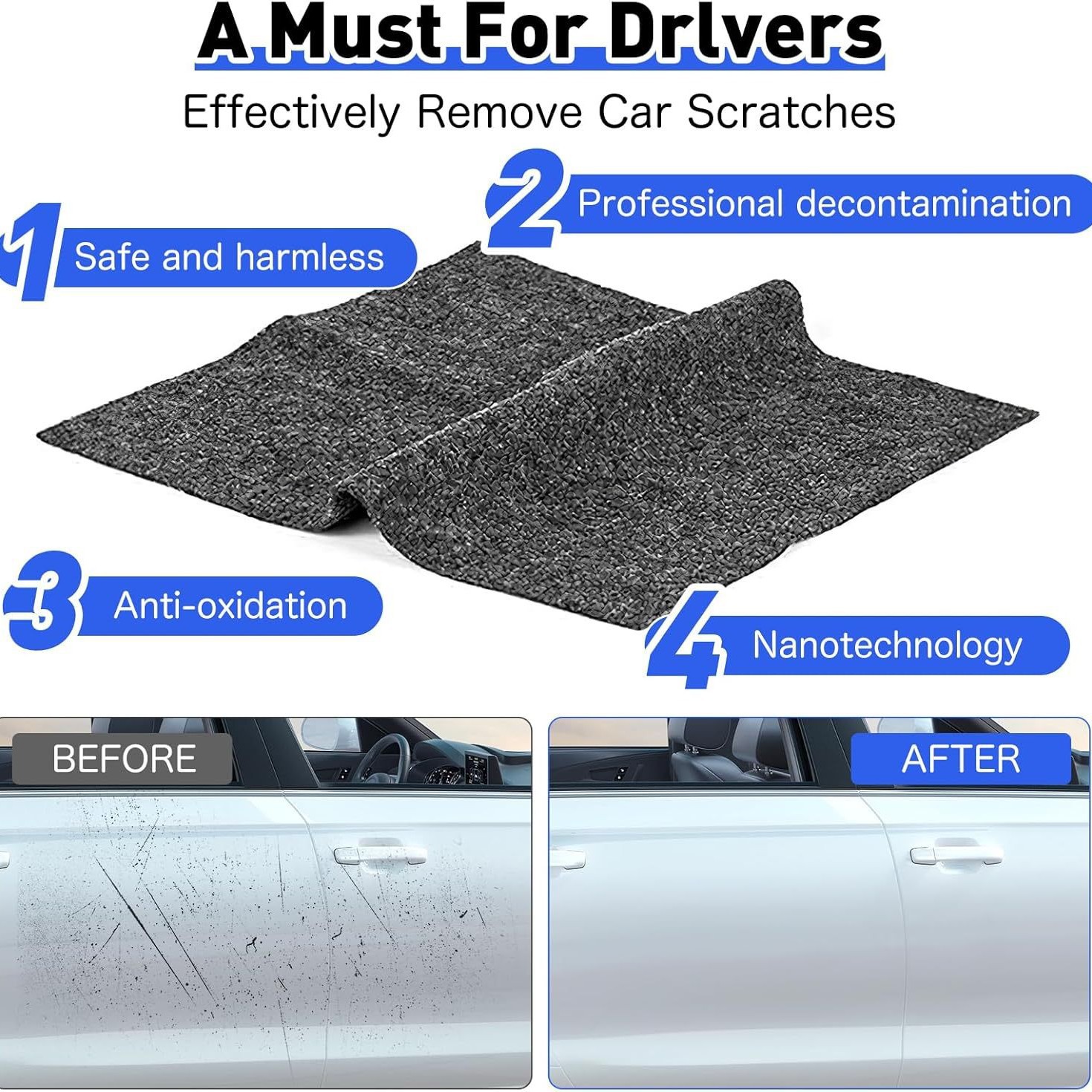 Nano glittering cloth for automotive supplies, polishing, decontamination and cleaning products, tool manufacturer, automotive scratch repair cloth Specification image