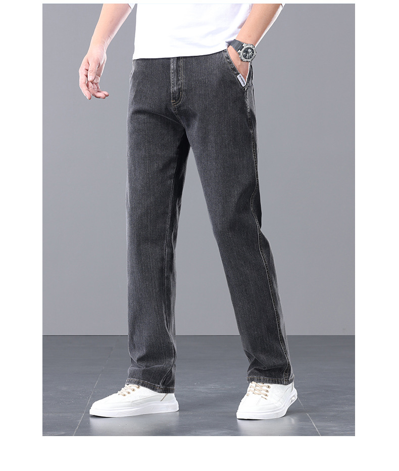 Factory direct sales of 2026 new summer thin high-end jeans for men, straight-leg loose stretch large-sized casual pants pic 11