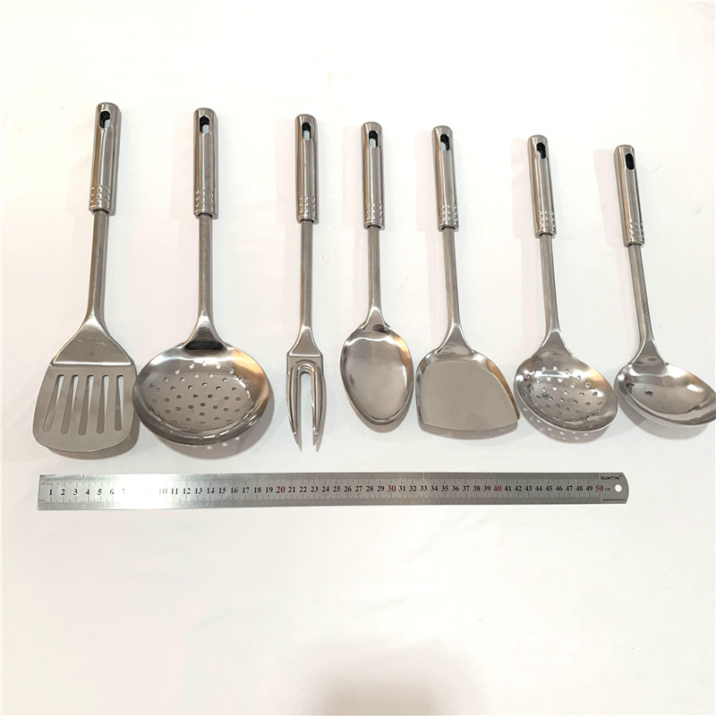 New Stainless Steel Spatula Seven-Piece Household Classic Nine-Bead Handle Cooking Spoon Spatula Kit Daily Kitchen Tools details Picture