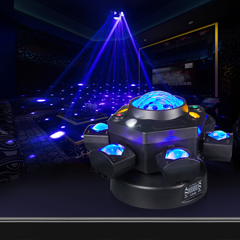 Kaleidoscope six-arm Little King Kong stage lights, ambient laser effect lights, Starlight KTV private room background lights in stock Specification drawing