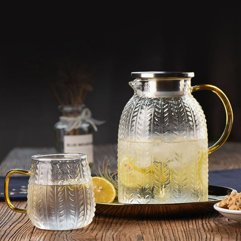  高硼硅玻璃水壶家用 大容量北欧创意不锈钢盖凉水壶