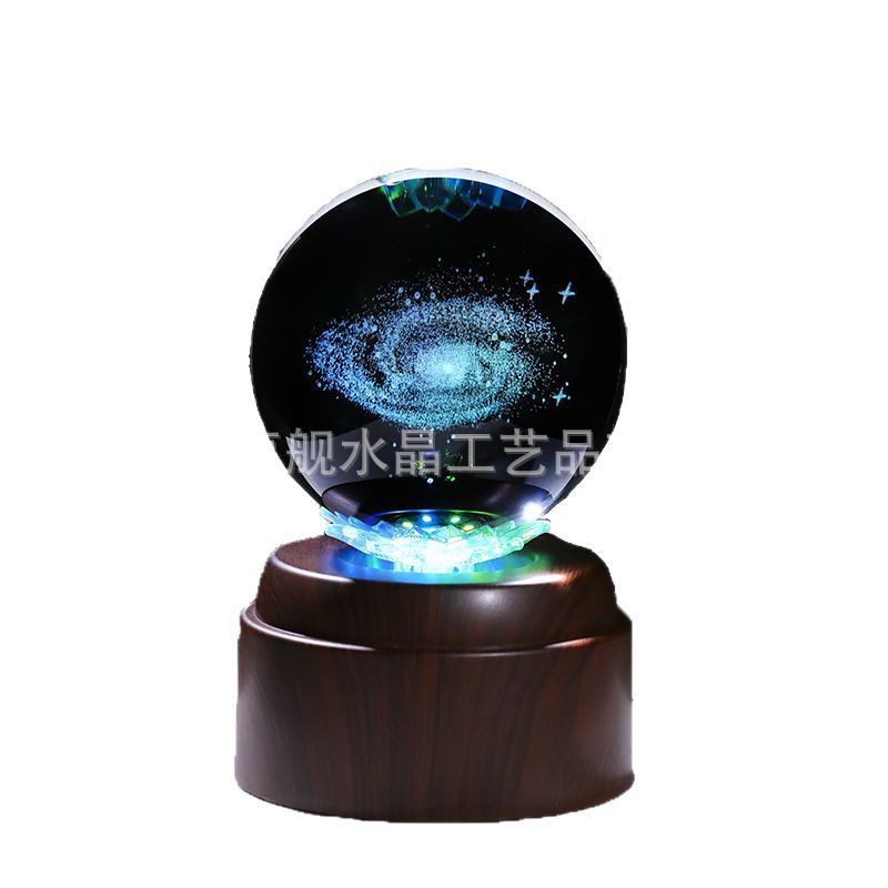 3d crystal ball luminous base, engraved ball night light, galaxy solar system creative desktop decoration, student gift Item Picture