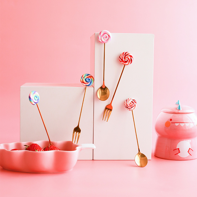 304不锈钢餐具ins创意冰淇淋勺子家居彩色可爱甜品勺水果叉批发详情图4