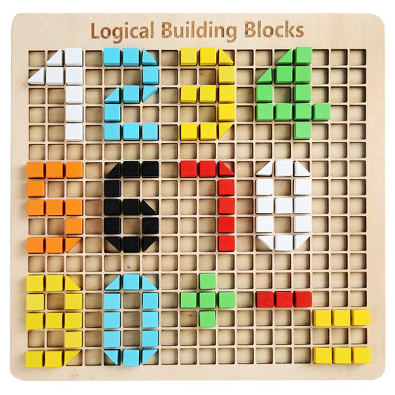 Children's wooden bean-making set, diy granular three-dimensional puzzle, logical free block building blocks, parent-child interactive toys details Picture