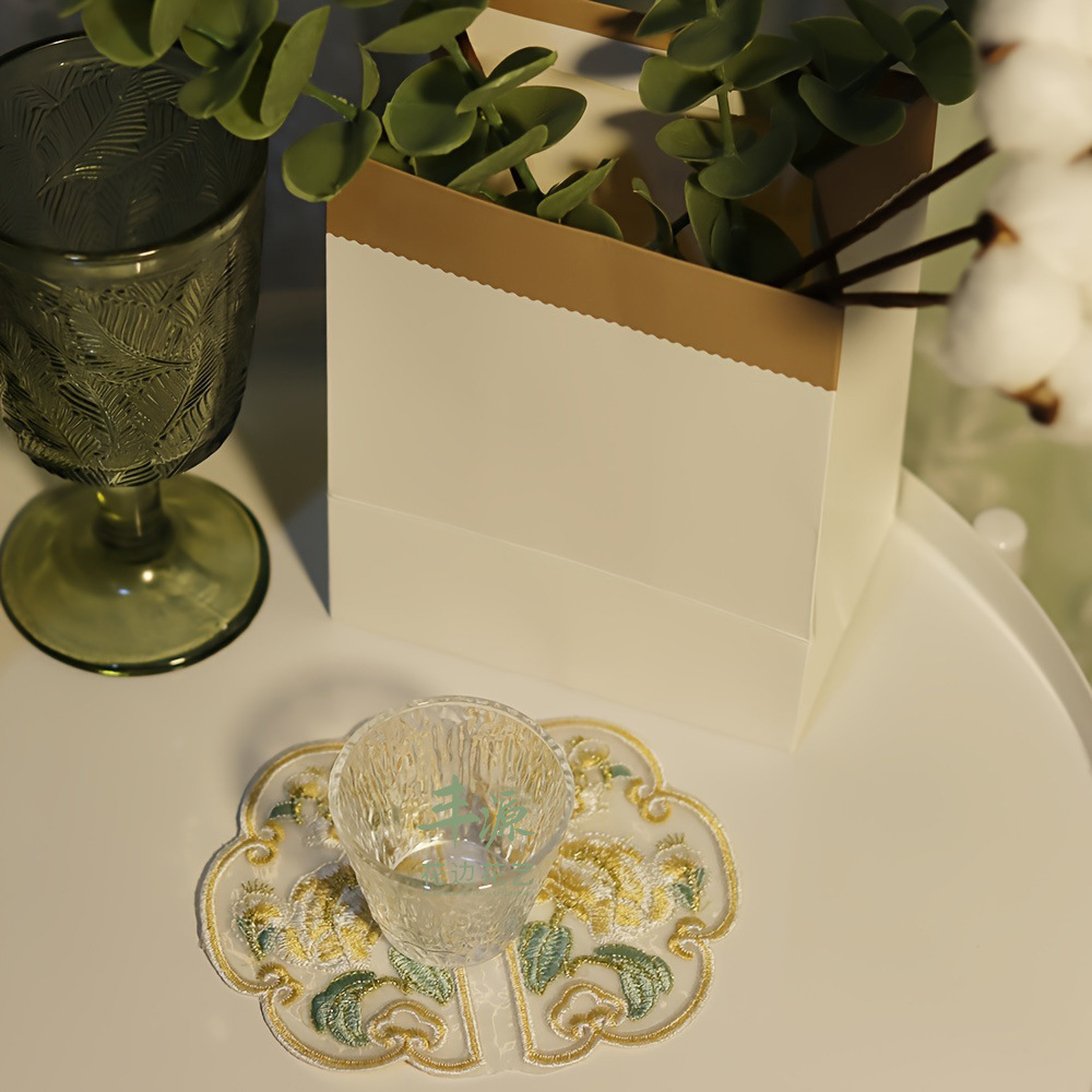 Chinese Style Embroidery Cloth Applique Chinese Style Flower Yellow Embroidery Decoration Wedding Dress Fabric Fabric Specification drawing