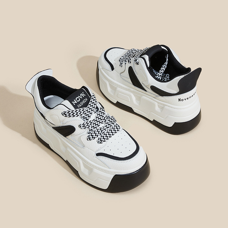 The new leather women's shoes for the autumn of 2023 are versatile, with a shallow opening, single shoes, insole, height-increasing white sneakers, and thick-soled casual shoes for children Application Scenario