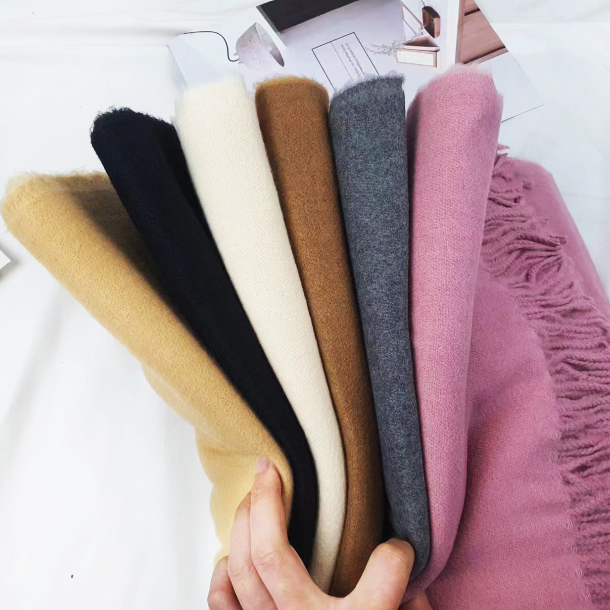 2024 Autumn/Winter Imitation Cashmere Scarf Women's Solid Color Men's Thick Shawl Warm Bib Cashmere Scarf Wholesale Red