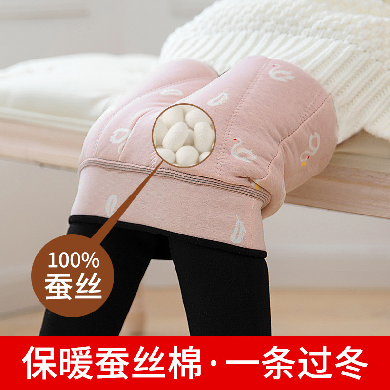 2022 Northern Extra Thick Children's Thermal Pants Silk Cotton Winter Girls' Leggings Plus Fleece Thickened Foot Pants Specification drawing