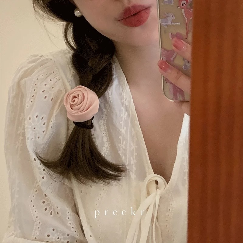 Pink Rose Bow Hair Clip Women's Advanced Temperament Small Fragrance Hair Band Hair Rope Bangs Clip Side Clip Hair Accessories
