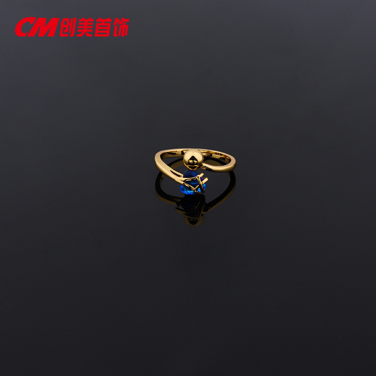 Chuangmei Jewelry 24K gold-plated colored gemstone ring, a simple and retro Chinese-style women's ring Item Picture