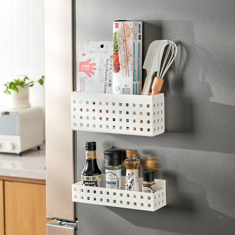 Japanese Magnetic Absorption Shelf Refrigerator Magnet Wall Hanging Storage Box Rack Seasoning Storage Shelf Free Punch Storage details Picture