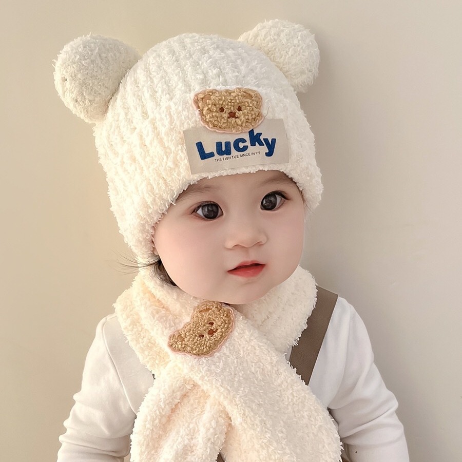 Baby Hat Baby Hat Children's Hat Baby Hat Autumn And Winter Men's And Women's Baby Knitted Knitted Hat Cute Super Cute Ear Scarf Hat Set Winter Specification drawing