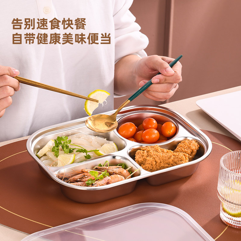 304 Stainless Steel Plate Thickened And Deepened Partition Plate Students Children Dining Hall Tableware Food Grade Plate Specification drawing