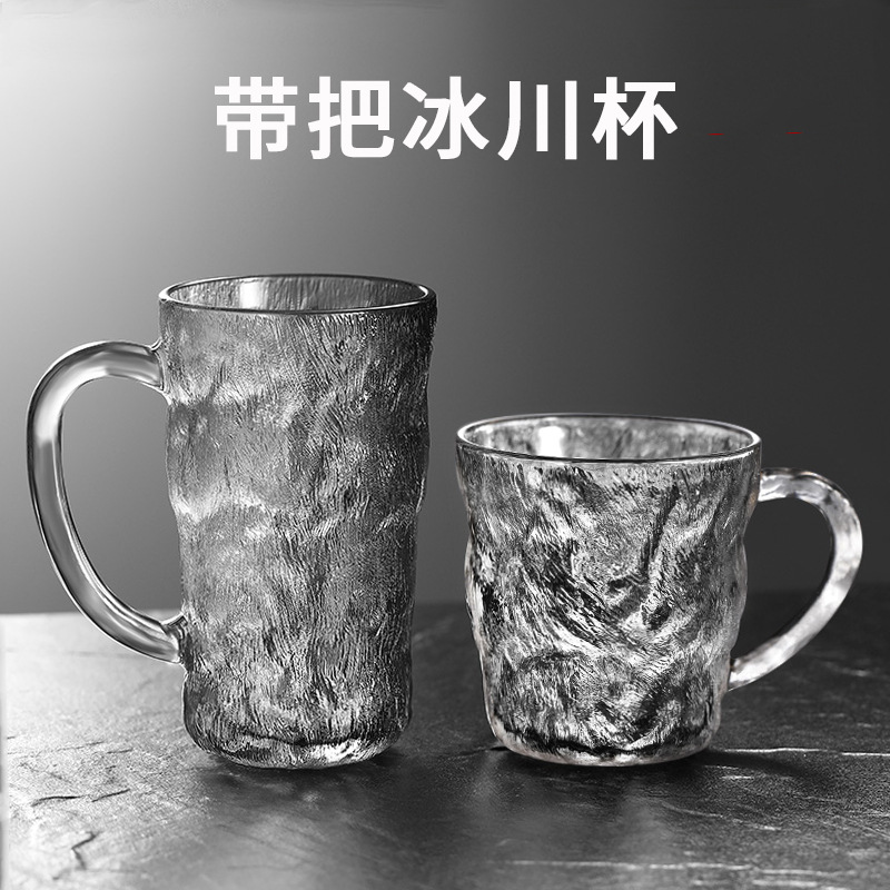 日式冰川纹玻璃杯带把手家用客厅喝水杯子ins风高颜值茶杯咖啡杯图