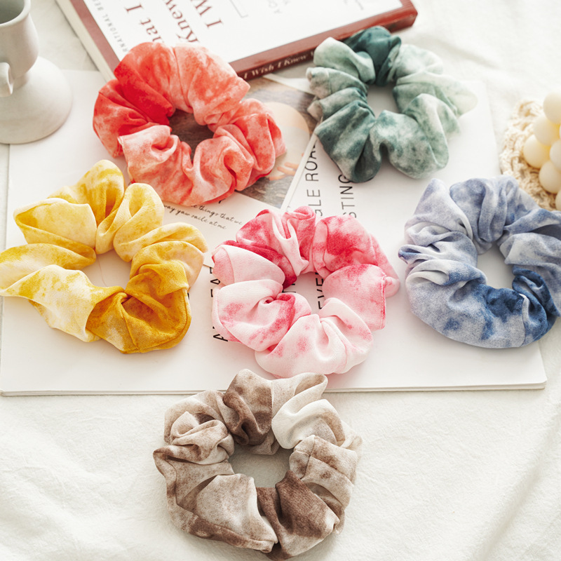 2022 nueva primavera verano chiffon tie dye hair loop tocados cross border simple color grosso hair loop mujeres banda de cuero cabeza flor