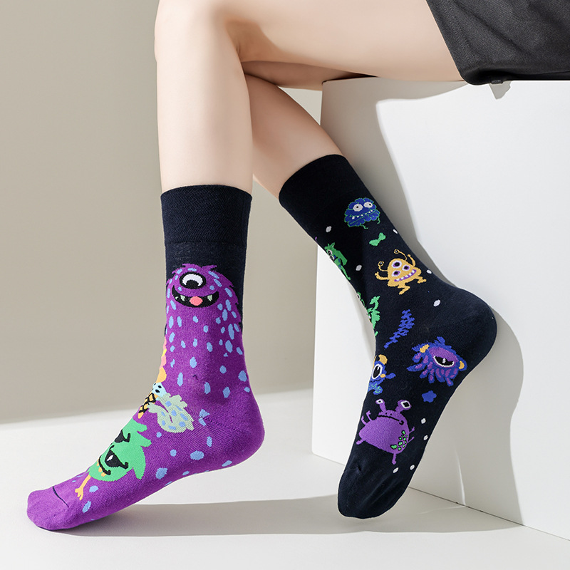 Original Design Men And Women Ab Asymmetrical Tide Socks Ins Style Street Personality Cartoon Ab Creative Men And Women's Mid-Tube Socks details Picture